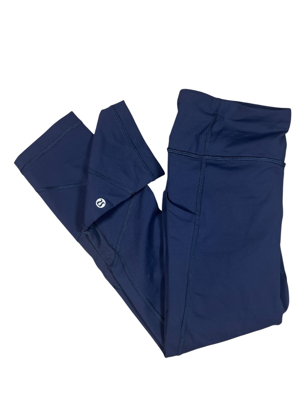 Lululemon Pace Rival Crop Leggings Womens 4 Navy Blue Pockets‎ Yoga Athletic